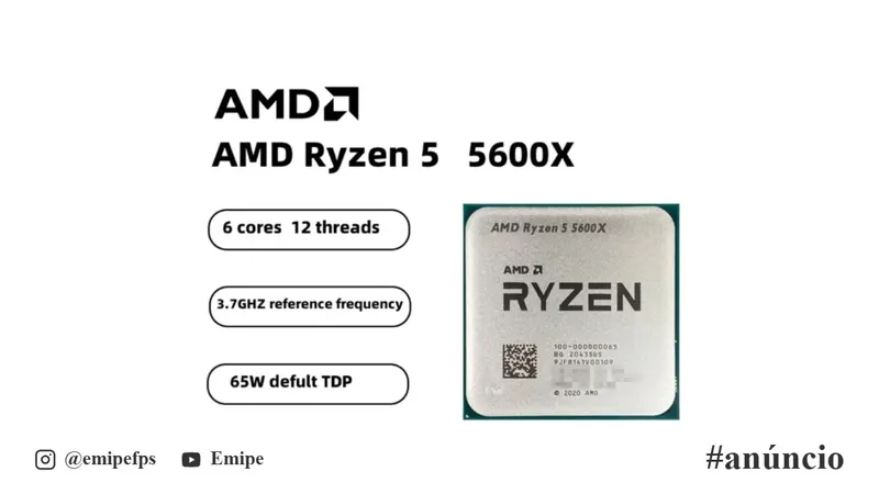 Processador AMD Ryzen 5 5600X, 6-Core, 12-Threads, 3.7GHz (4.6GHz Turbo), Cache 35MB, AM4 Novo (Sem Caixa ou Cooler) em promoção na Shopee