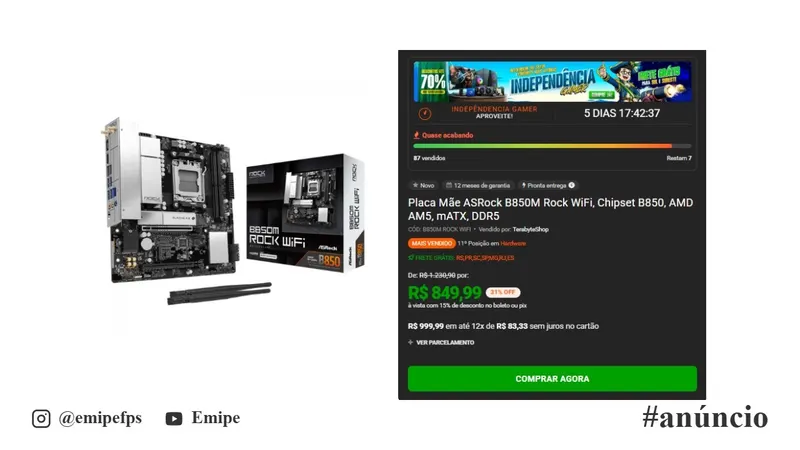 Placa Mãe ASRock B850M Rock em promoção