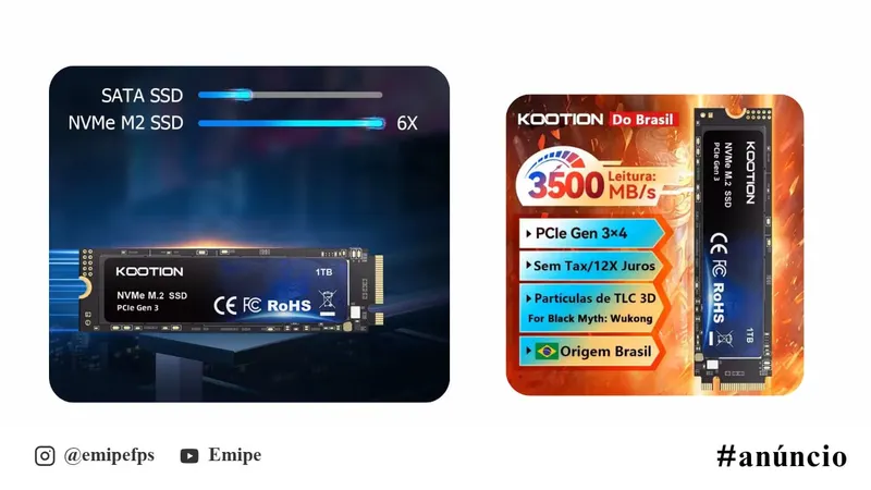 SSD NVMe 512GB Kootion M.2 Gen3 em promoção