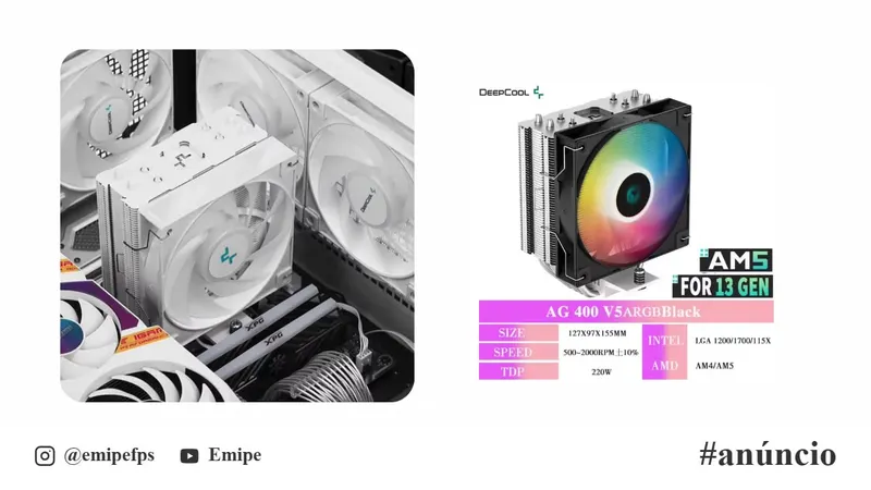 Air Cooler AG400 G2 V2 ARGB 70CFM DeepCool AG 400 Black White Branco Preto em promoção na AliExpress