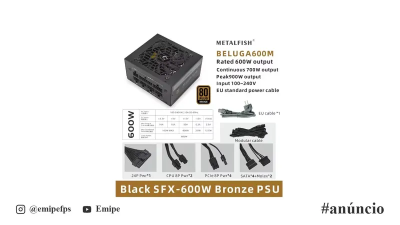 Fonte Metalfish SFX 600W 80 Plus em promoção