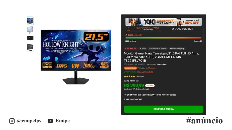 Monitor Ninja Tenseigan 21.5 em promoção
