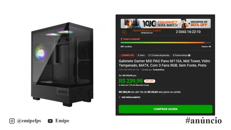 Gabinete MSI PAG Pano M110A em promoção