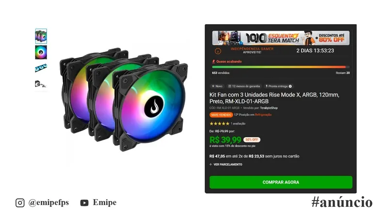 Fan com 3 Unidades Rise Mode em promoção