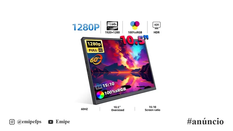 Monitor Portátil ZSUS PM10A 10,5", 1280P, 100% sRGB, 5:10, 60Hz em promoção na AliExpress