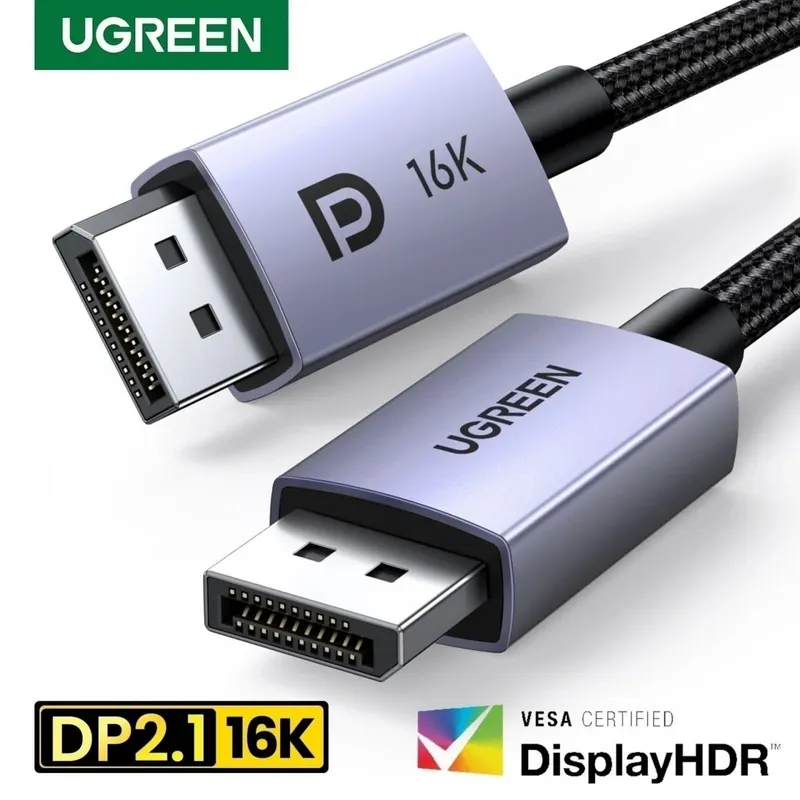 Cabo DisplayPort DP 2.1 Ugreen 4K, 8K, 16K 80Gbps VESA / HDR10+ em promoção na AliExpress
