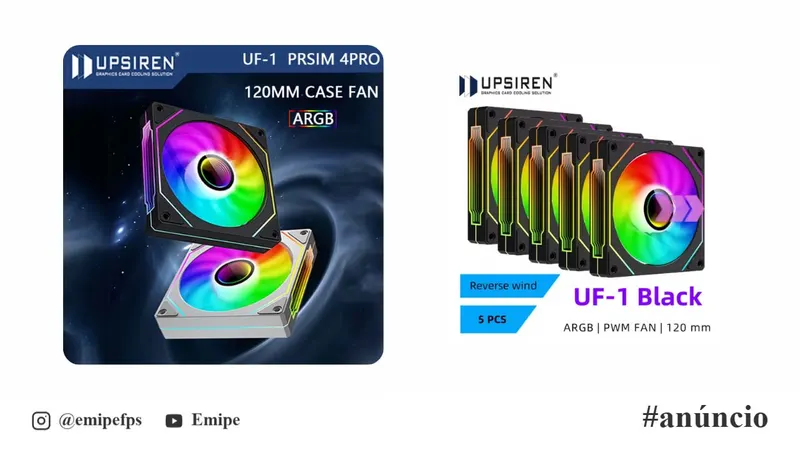 Kit 5 Fan Upsiren UF-1 PRISM 4 PRO ARGB 5V UF1 45,2CFM/600-1500RPM em promoção na AliExpress