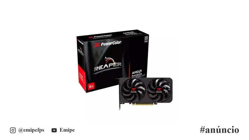 Placa de Vídeo PowerColor Radeon RX 9060 XT Reaper, 8GB, GDDR6, 128-bit, RX9060XT-8G-A em promoção na Shopee