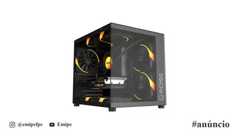 Gabinete Aquário Preto Gamer com Vidro PCYes Forcefield Mini Black Vulcan - GFFMNBV em promoção na Shopee