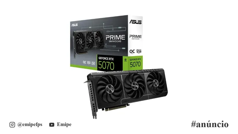 ASUS Prime GeForce RTX 5070 GDDR7 12GB OC Edition – Placa Gráfica (PCIe 5.0, HDMI, Display 2.1, 2.5 Slot, Ventiladores Axiais, SFF-Ready) em promoção na Amazon