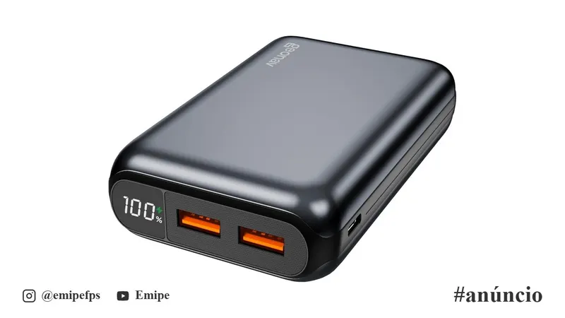Geonav Power Bank, Carregador Portátil Universal 20.000mAh, USB-A (até 18W) + USB-C (até 20W), Compacto, Carregamento Rápido, Pass Through, LED Indicador de Bateria, PB20K20WSG, Cinza Espacial em promoção na Amazon