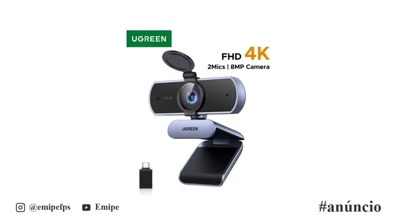 Webcam 4K 8MP, Foco Automático PDAF, Microfones com Cancelamento de Ruído AI Duplos Ugreen em promoção na AliExpress