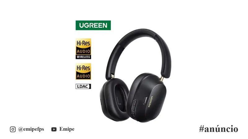 Fones de Ouvido Ugreen Max5c Bluetooth ANC 43dB Cancelamento de Ruído Ativo Hi-Res LDAC 75h Áudio Espacial em promoção na AliExpress