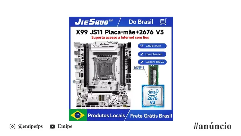 Kit Xeon X99 2676v3 Jieshuo JS11 ARGB + E5-2676 v3 + 16GB, Compatível com DDR3, Chipset C612, Módulo Wi-Fi e TPM 2.0 em promoção na AliExpress