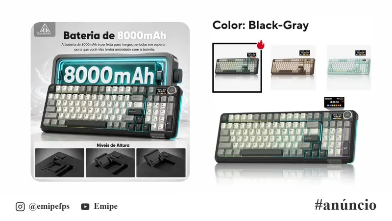 Teclado Mecânico Sem Fio SOLAKAKA A99 Pro com 97 Teclas, Teclas Hot Swappable e Tela TFT em promoção na AliExpress