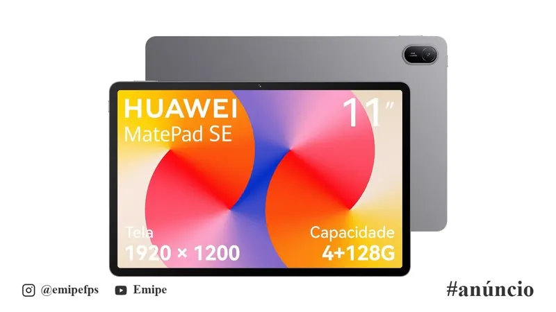 Tablet HUAWEI MatePad SE 11, 4+128GB, Tela HUAWEI FullView de 11" para Conforto Visual, Superbateria de 7700 mAh 22,5W, Câmera Traseira 8 MP, Câmera Frontal 5 MP, Cinza Nebula em promoção na Amazon