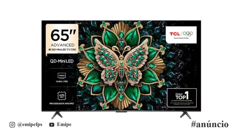 Smart TV TCL 65" QLED Mini LED 4K C6K Google TV 144Hz HDR10+ 65C6K em promoção na Shopee