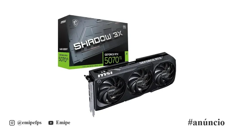 MSI GeForce RTX 5070 Ti 16G Shadow 3X OC — 16GB GDDR7 (28Gbps/256-bit), PCIe 5, Boost: 2482MHz, HDMI 2.1b, DisplayPort 2.1b (Seminovo) em promoção na Amazon