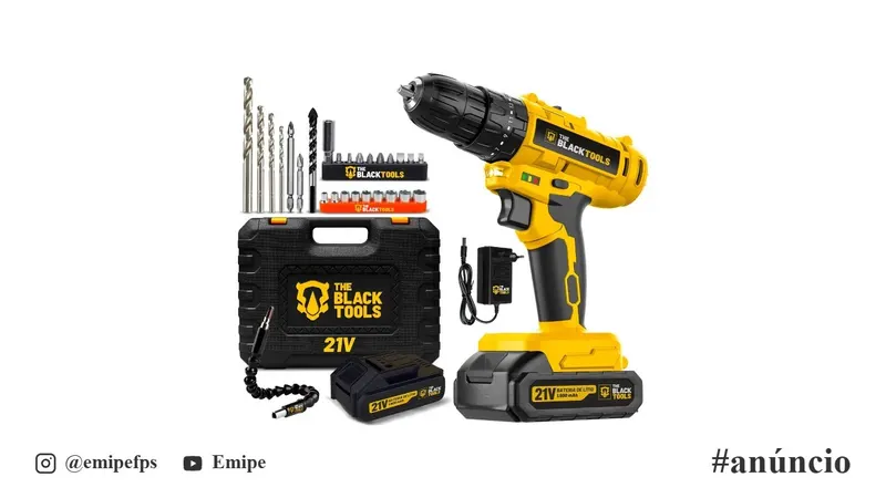 Parafusadeira Furadeira De Impacto A Bateria 21V 3/8” Bivolt 1400 Rpm Com Acessórios E Maleta Tb-21Pzw The Black Tools em promoção na Mercado Livre