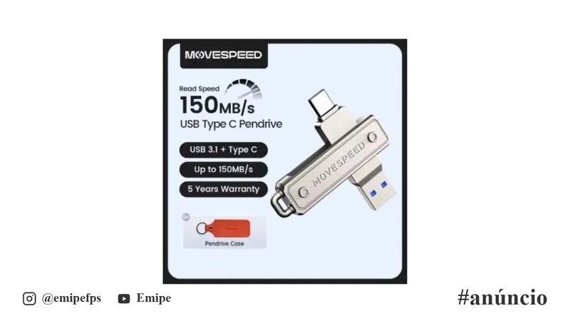 Pen Drive Movespeed 150 MB/s USB 3.1 Type C 128GB em promoção na AliExpress