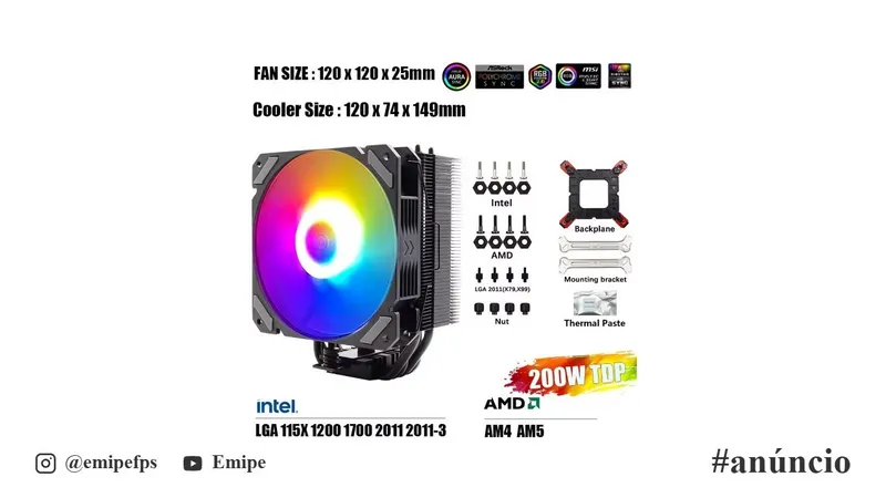 Air Cooler Wovibo 4a ARGB - LGA Xeon 1150, 1151, 1155, 1156, 1200, 1700, 2011 - AM4, AM5 em promoção na AliExpress