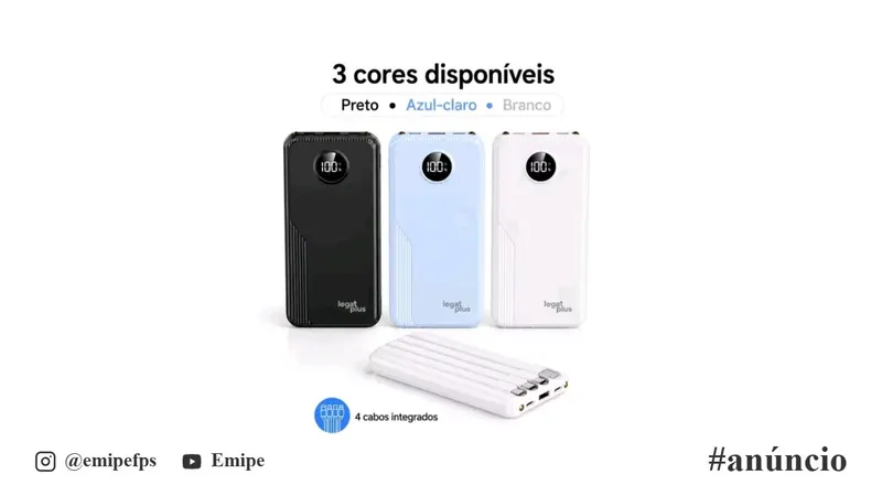 Power Bank Legat Plus (Cor Aleatória) - 29.990mAh - 22.5W - Carregamento Rápido - Display Digital - 4 Cabos Integrados em promoção na AliExpress