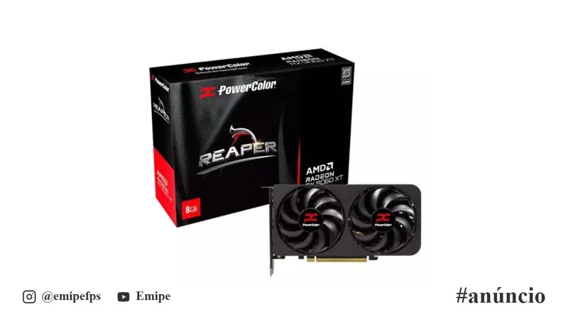 Placa de Vídeo PowerColor Radeon RX 9060 XT Reaper, 8GB, GDDR6, 128-bit, RX9060XT-8G-A em promoção na Shopee