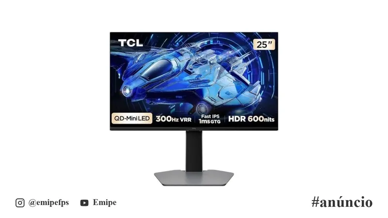 Monitor Gamer TCL 25" QD-Mini LED 300Hz 1ms 25G64 em promoção na Shopee