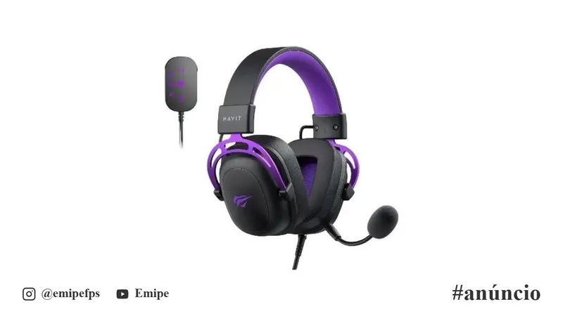 Headset Gamer Havit Gamenote H2002c + U Adaptador USB 7.1, P3, Adaptador P2 para PC, Microfone Destacável, Preto/Roxo em promoção na Amazon