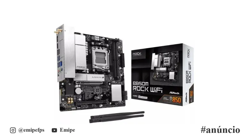 Placa-Mãe ASRock B850M Rock WiFi, Chipset B850, AMD AM5, mATX, DDR5 em promoção na Shopee