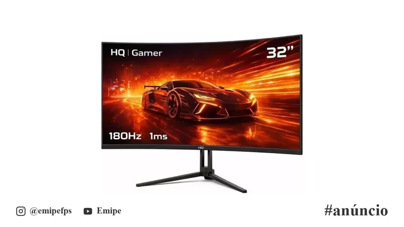 Monitor Gamer HQ Ultra 32" Curvo 1ms, 180Hz, Quad HD (QHD) 2560x1440, AMD FreeSync, HDMI, DP, HQ32C180 em promoção na Shopee