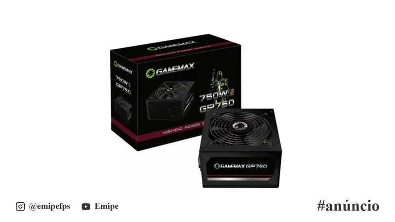 Fonte ATX Gamemax 750W GP750 com Cabo PFC Ativo 80 Plus Bronze Preto em promoção na Shopee