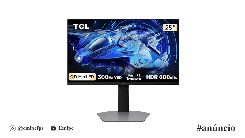 Monitor Gamer TCL 25" QD-Mini LED, 300Hz, 1ms, 25G64 em promoção na Shopee
