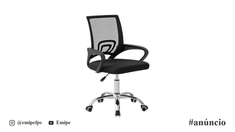 Cadeira Ergonômica Conthey Arco Home Office e Escritório, Encosto Mesh Respirável, Regulagem de Altura a Gás, Base Cromada 5 Rodízios 360°, Braços Fixos, Preta em promoção na Amazon