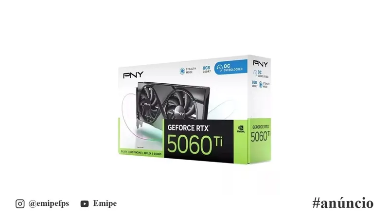 Placa de Vídeo GeForce NVIDIA PNY RTX 5060 Ti, 8GB, OC, GDDR7, VCG5060T8DFXPB1-O em promoção na Shopee