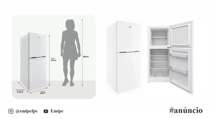 Geladeira Refrigerador Compacto HQ 140L Duplex Defrost, Baixo Consumo A+++ Branco HQ-140RDF em promoção na Shopee