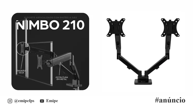 Suporte Articulado para 2 Monitores 13 a 32 Pistão a Gás Zinnia Nimbo 210 Preto, ZNO-ZNNBO210-BK01-V2 em promoção na Shopee