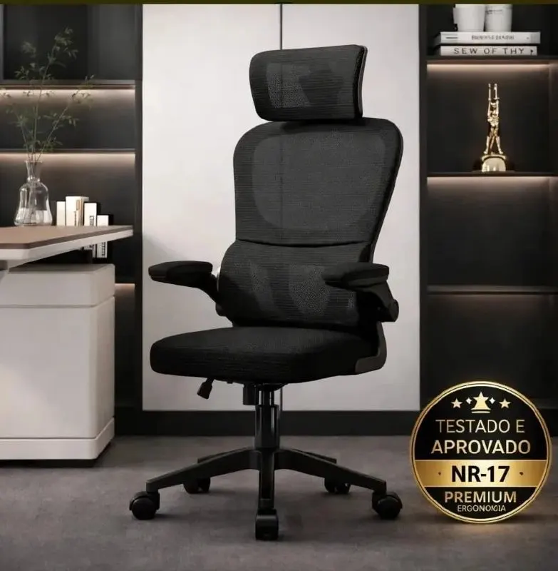 Cadeira de Escritório Ergonômica Cinza Giratória com Apoio Lombar e Braços Ajustáveis - LARUNO em promoção na Shopee
