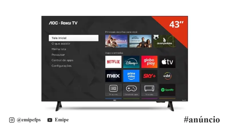 Smart TV 43 Polegadas 43S5155/78G Full HD LED Wi-Fi Roku TV Dolby Audio AOC em promoção na Shopee