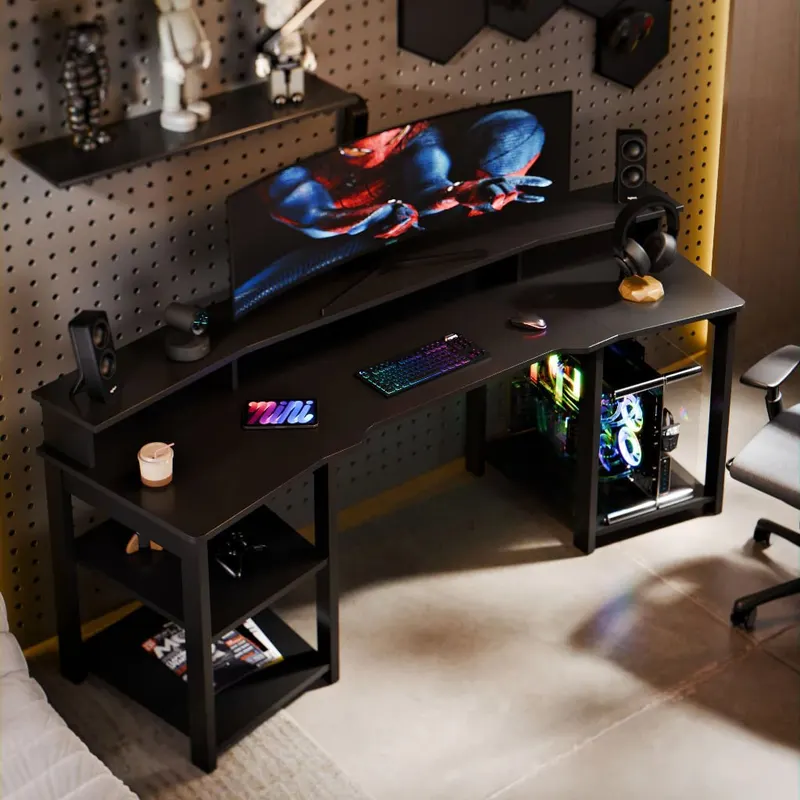 Mesa Gamer Escrivaninha Oslo para Setup Gamer com Prateleiras e Suporte para Monitor Design Moderno em promoção na Shopee