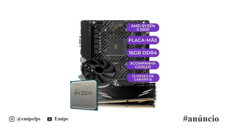 Kit Upgrade Gamer, Processador AMD Ryzen 5 5500, A520M, 16GB DDR4 em promoção na Shopee