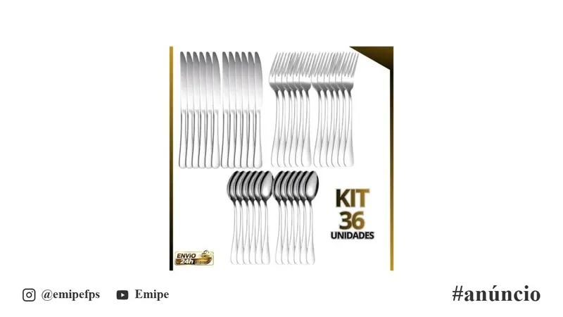 Kit de Talheres de Mesa Inox Aço Premium com Garfo, Faca e Colher, 36 Unidades em promoção na Shopee