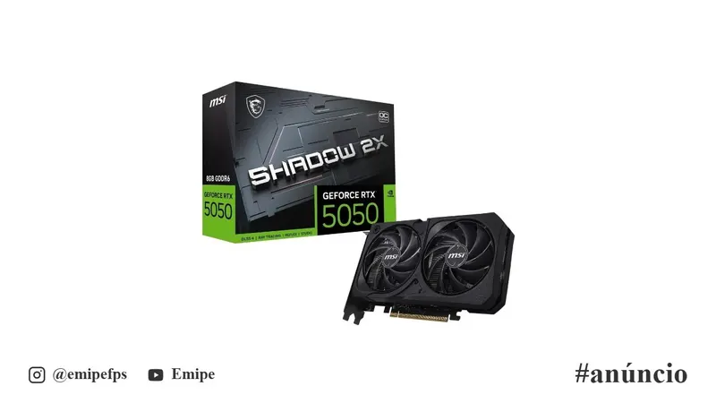 Placa de Vídeo NVIDIA GeForce MSI RTX 5050 8GB Shadow GDDR6 128 Bits - 912-V538 em promoção na Shopee