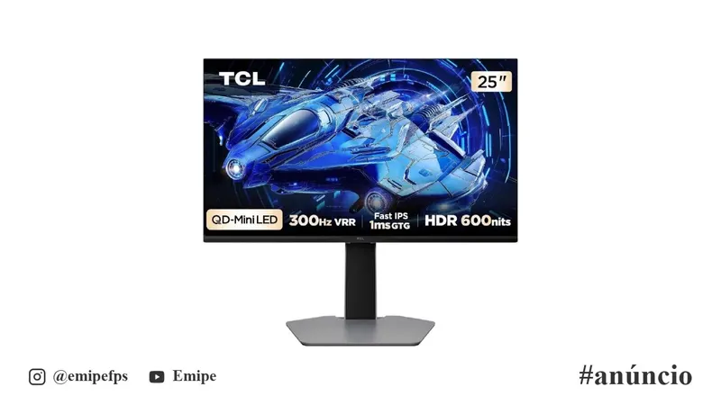 Monitor Gamer TCL 25" QD-Mini LED 300Hz 1ms 25G64 em promoção na Shopee