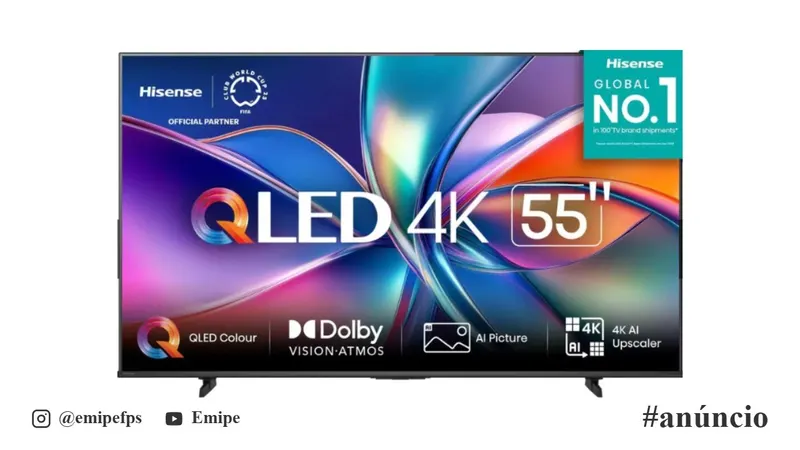 Smart TV 55" 4K UHD QLED 55Q6QV HDR10 Dolby Atmos Vidaa U9 Hisense em promoção na Shopee