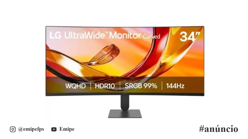 Monitor LG UltraWide 34" 34U620B-B WQHD 2K, Curvatura 1800R, 144Hz, HDR10 em promoção na Shopee
