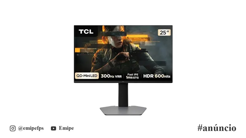Monitor Gamer TCL 25" Full HD QD-Mini LED 300Hz HDR10 FreeSync Ajuste de Altura DP 25G64 em promoção na Shopee