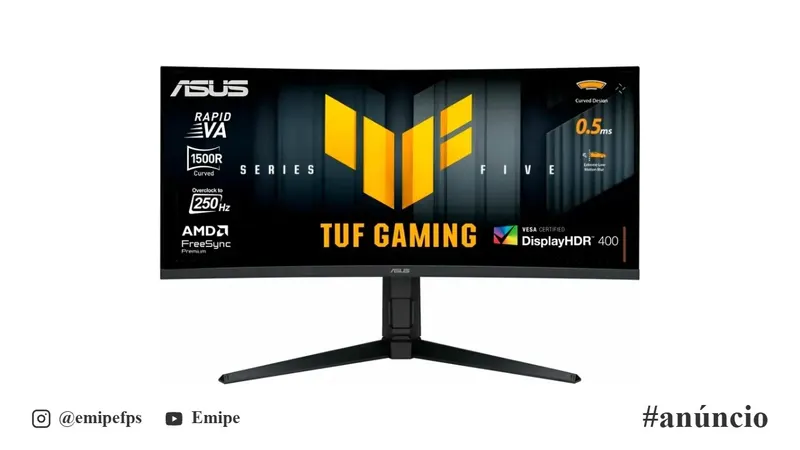 Monitor Gamer Curvo ASUS TUF 34", WQHD, 250Hz, 0.5ms, Fast VA, FreeSync Premium, Altura Ajustável, Som Integrado, Preto - VG34WQML5A em promoção na Mercado Livre