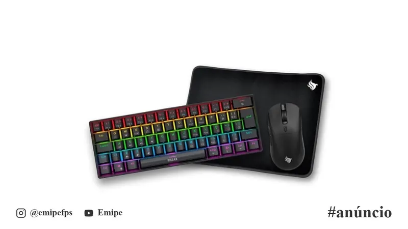 Combo Gamer Pichau Netuno Light 3x1, Rainbow, Teclado Mecânico ABNT2, Mouse 4200DPI, Mousepad, PG-NTNL-RBW01 em promoção na Shopee