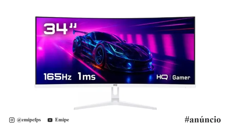 Monitor Gamer 34" Curvo Branco, 1ms, 165Hz, UltraWide (QHD) - 3440x1440, AMD FreeSync, HDMI, DP, HQ Premium, HQW34C16 em promoção na Shopee